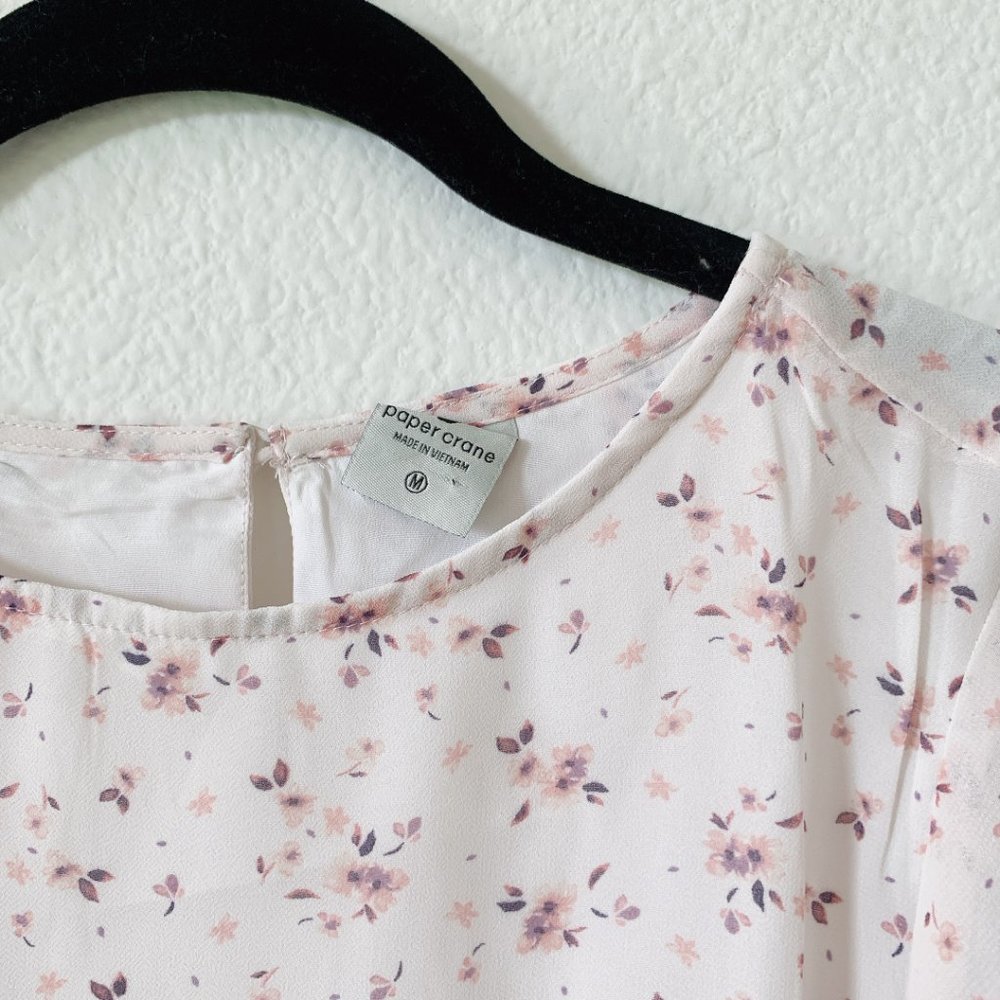 Paper Crane | White & Pink Floral Peplum Top - Picture 7 of 9